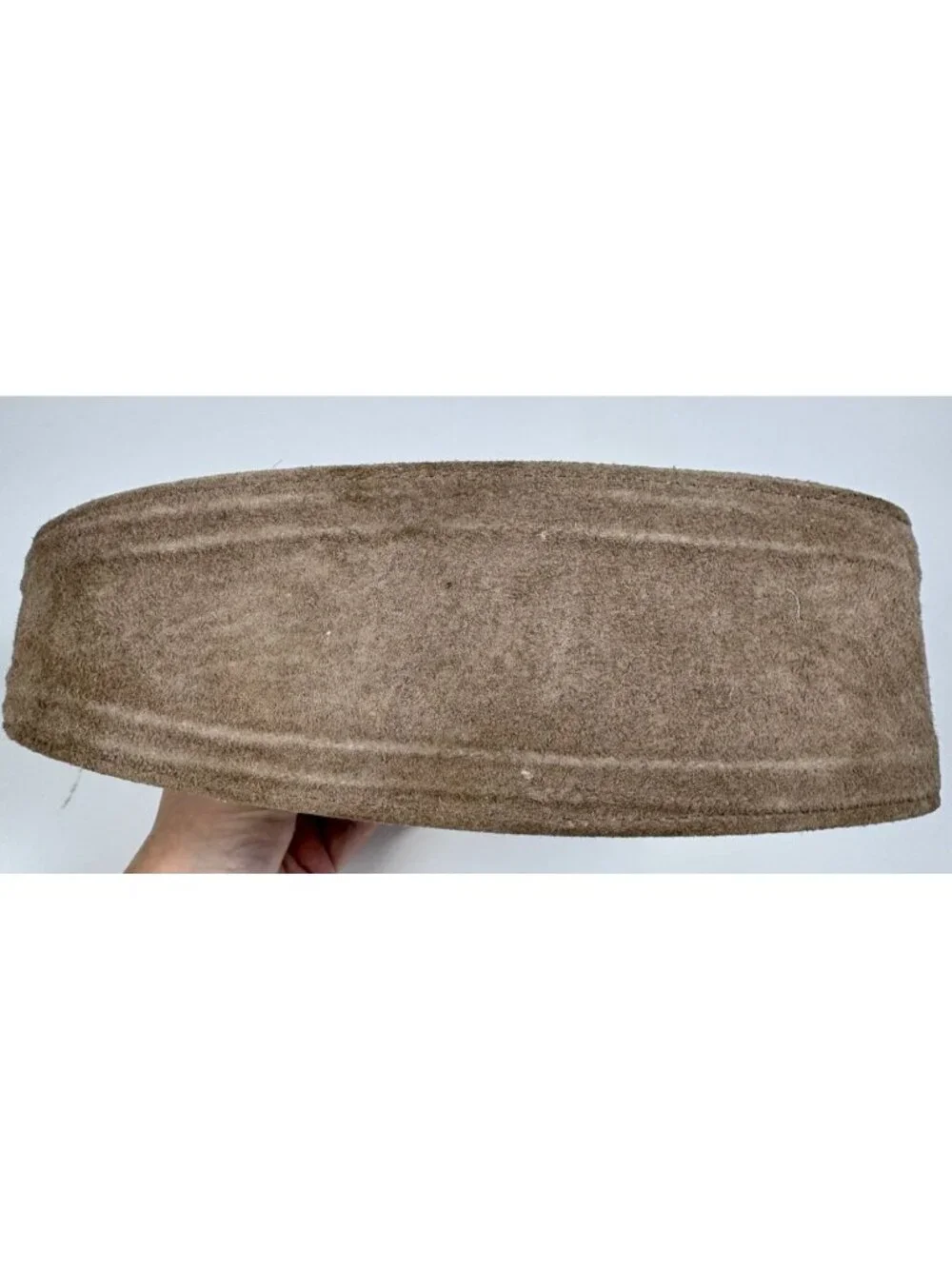 Vintage Tan Suede Belt Size S Pig Suede PVC Backing Made In Taiwan Statement 80s